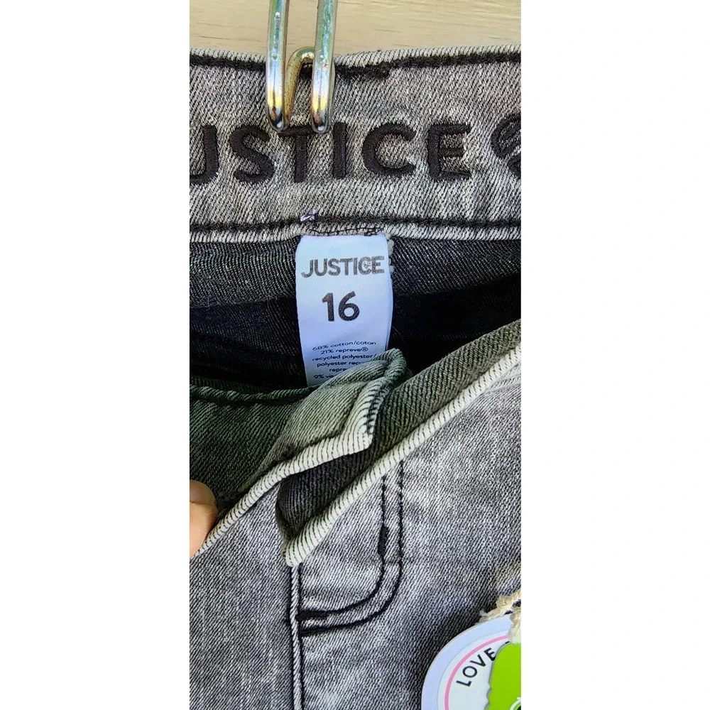 NWT New Justice‎ Girls Grey Black Wash 16 Skinny Jeans